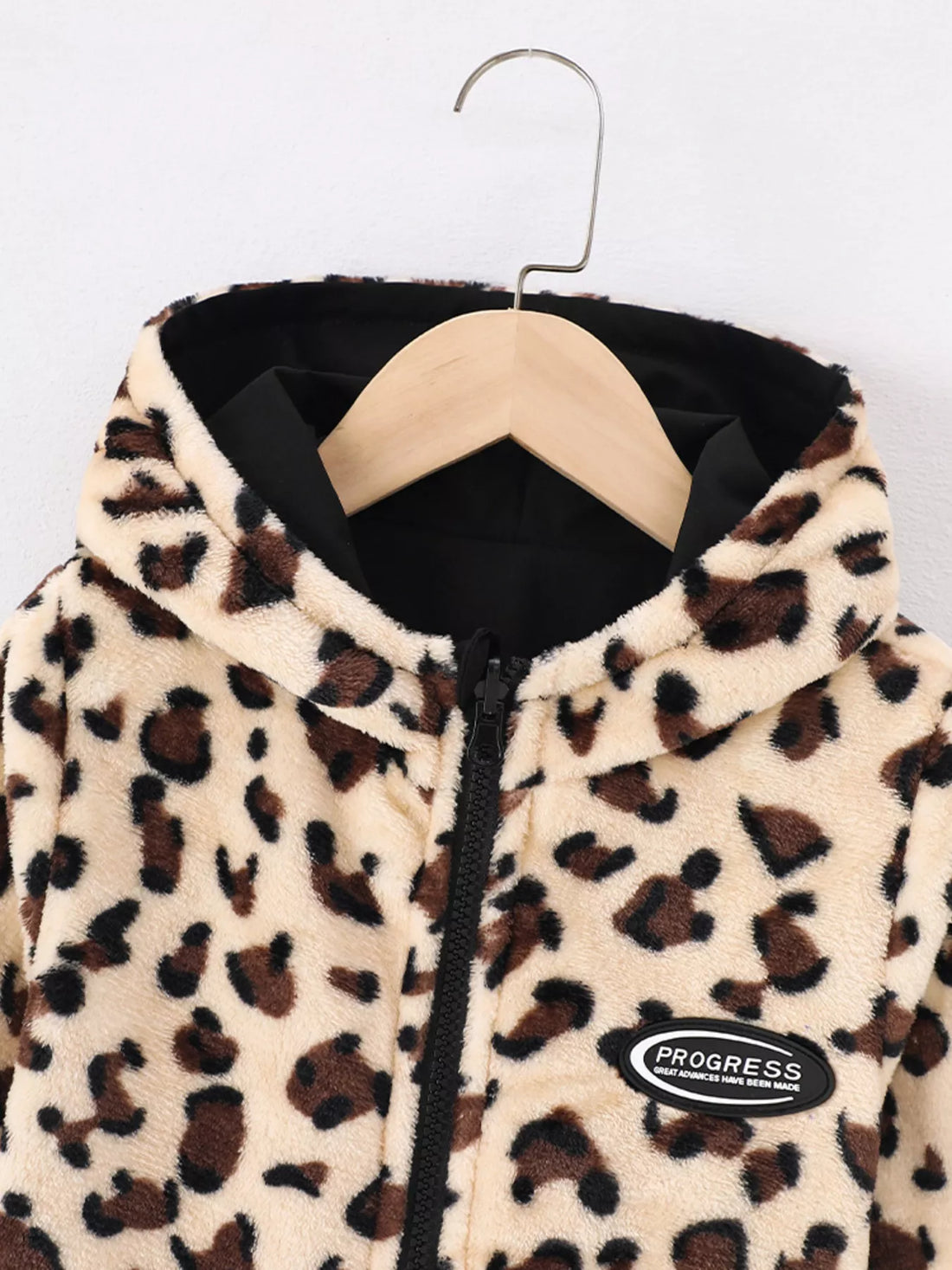 Children's Hooded Leopard Lined Warm Jacket - cas7m