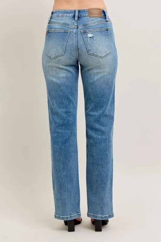 Judy Blue Full Size High Waist Vintage Wash Front Seam & Slit Straight Plus Size - cas7m