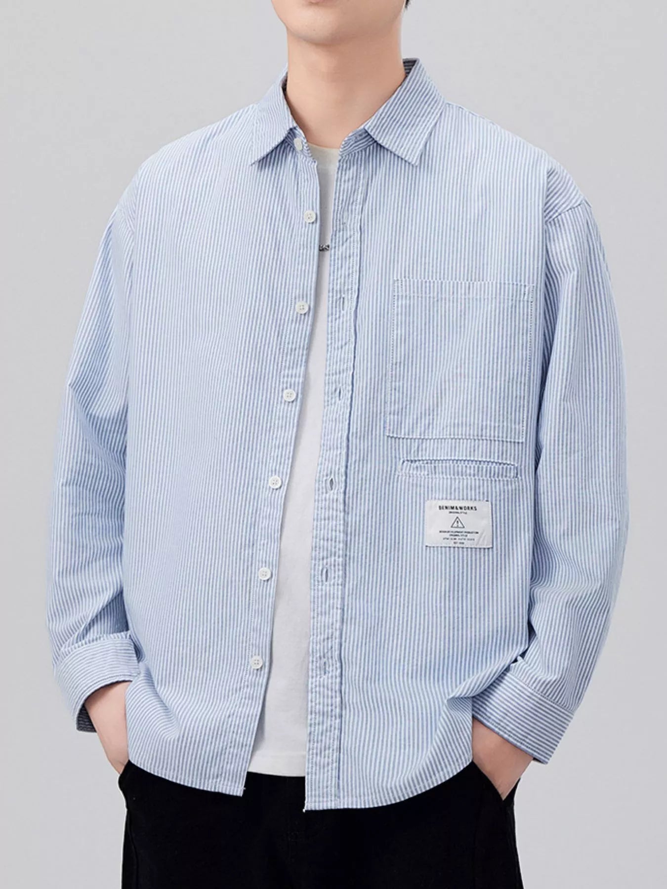 Men's Plus Size Button Up Long Sleeve Shirt - cas7m