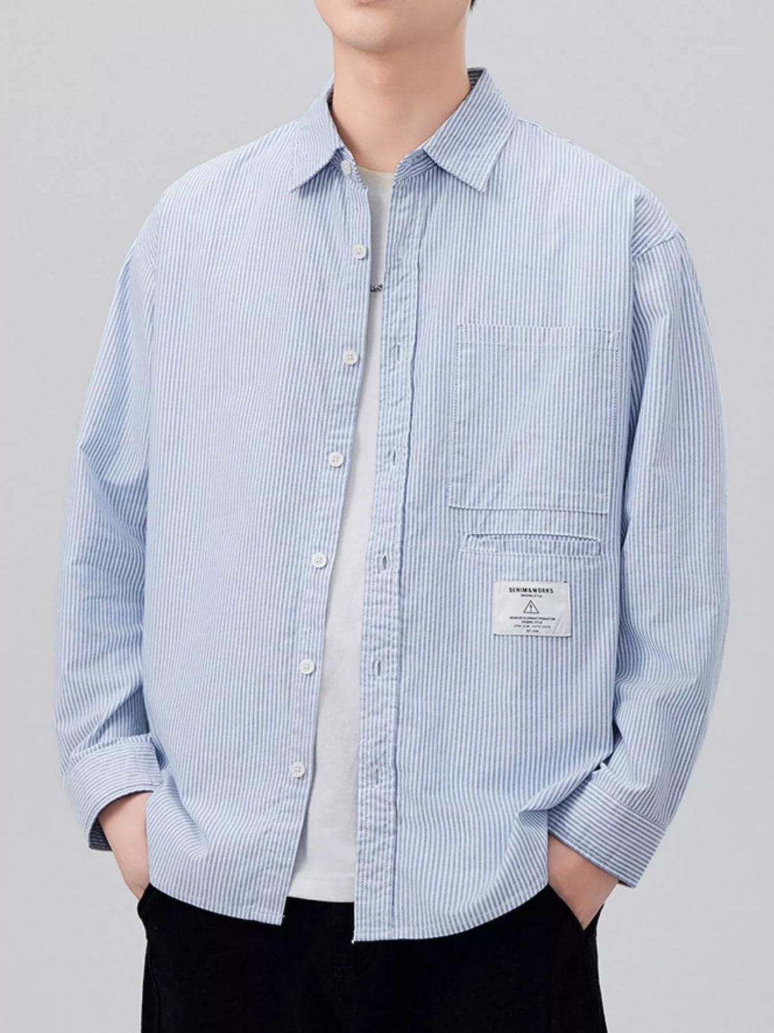 Men's Plus Size Button Up Long Sleeve Shirt - cas7m