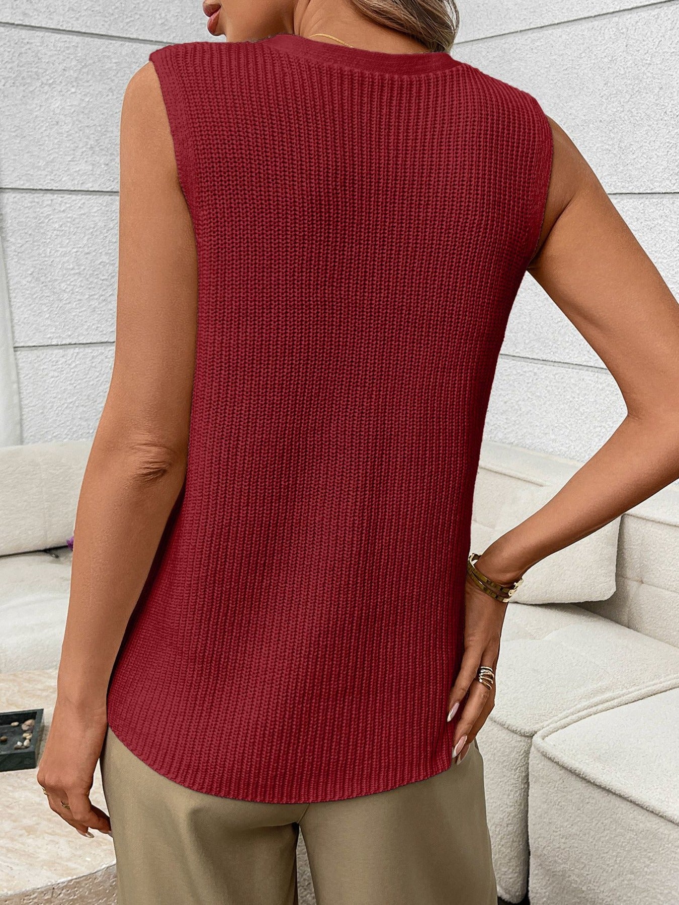 Button-Down Knit Sweater Vest - cas7m