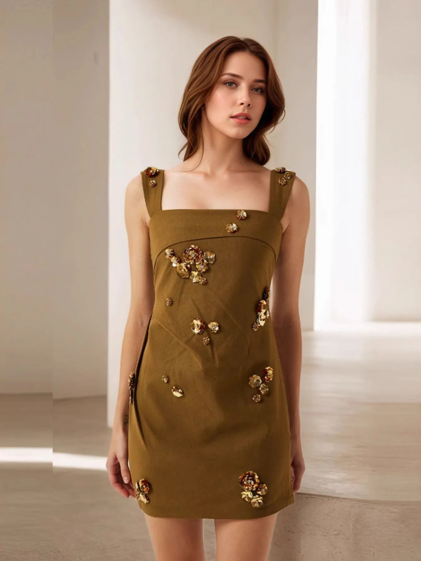 Square Neck Mini Dress - cas7m