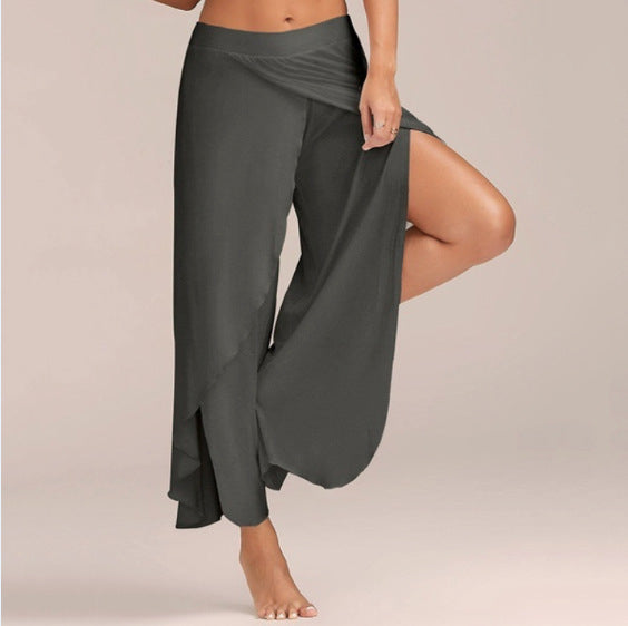 Wide Leg Split Harem Pants - cas7m