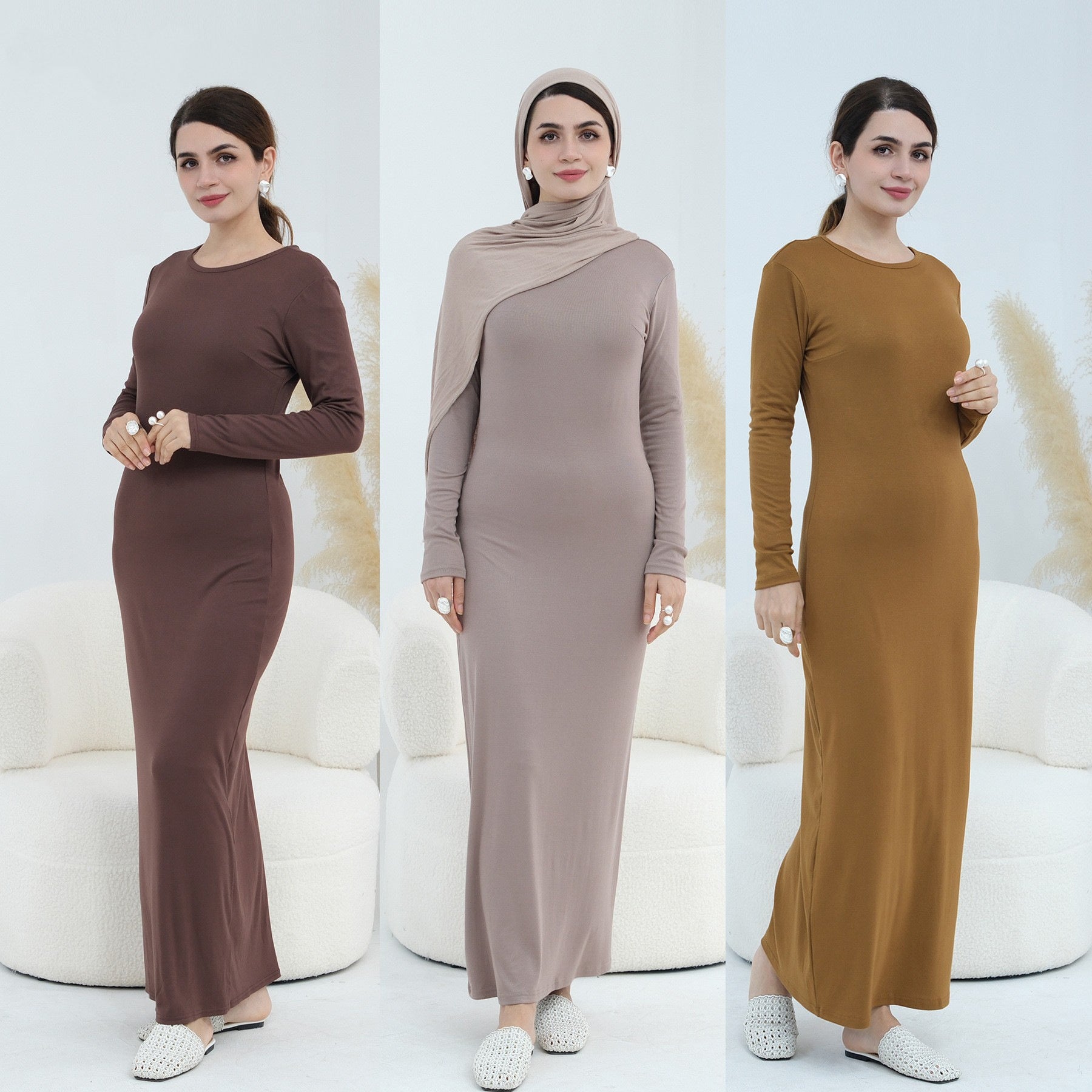 Plus-size Stretchy Long-sleeve Slip Dress - cas7m