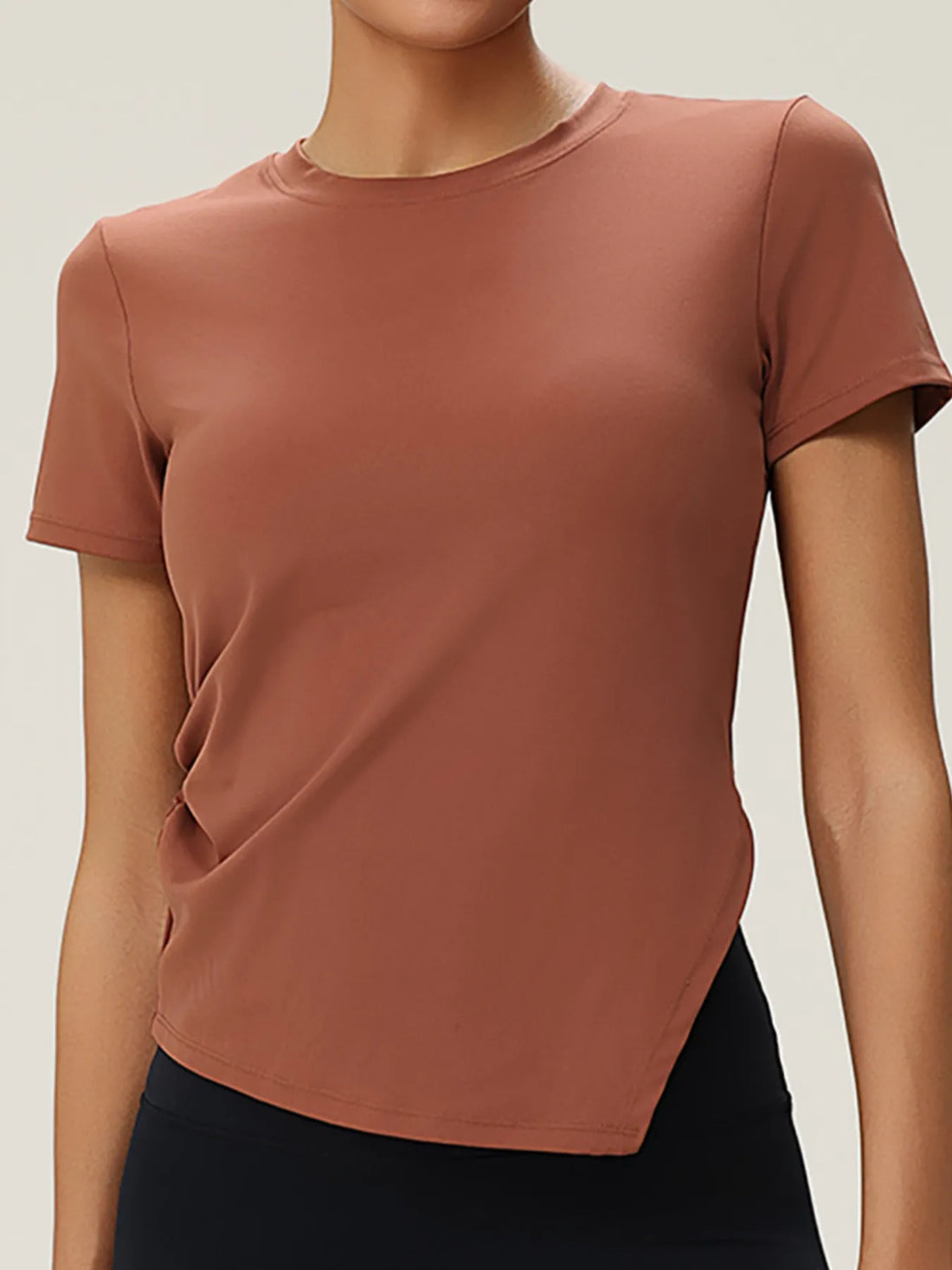 Full Size Slit Round Neck Short Sleeve Active T-Shirt Plus Size - cas7m