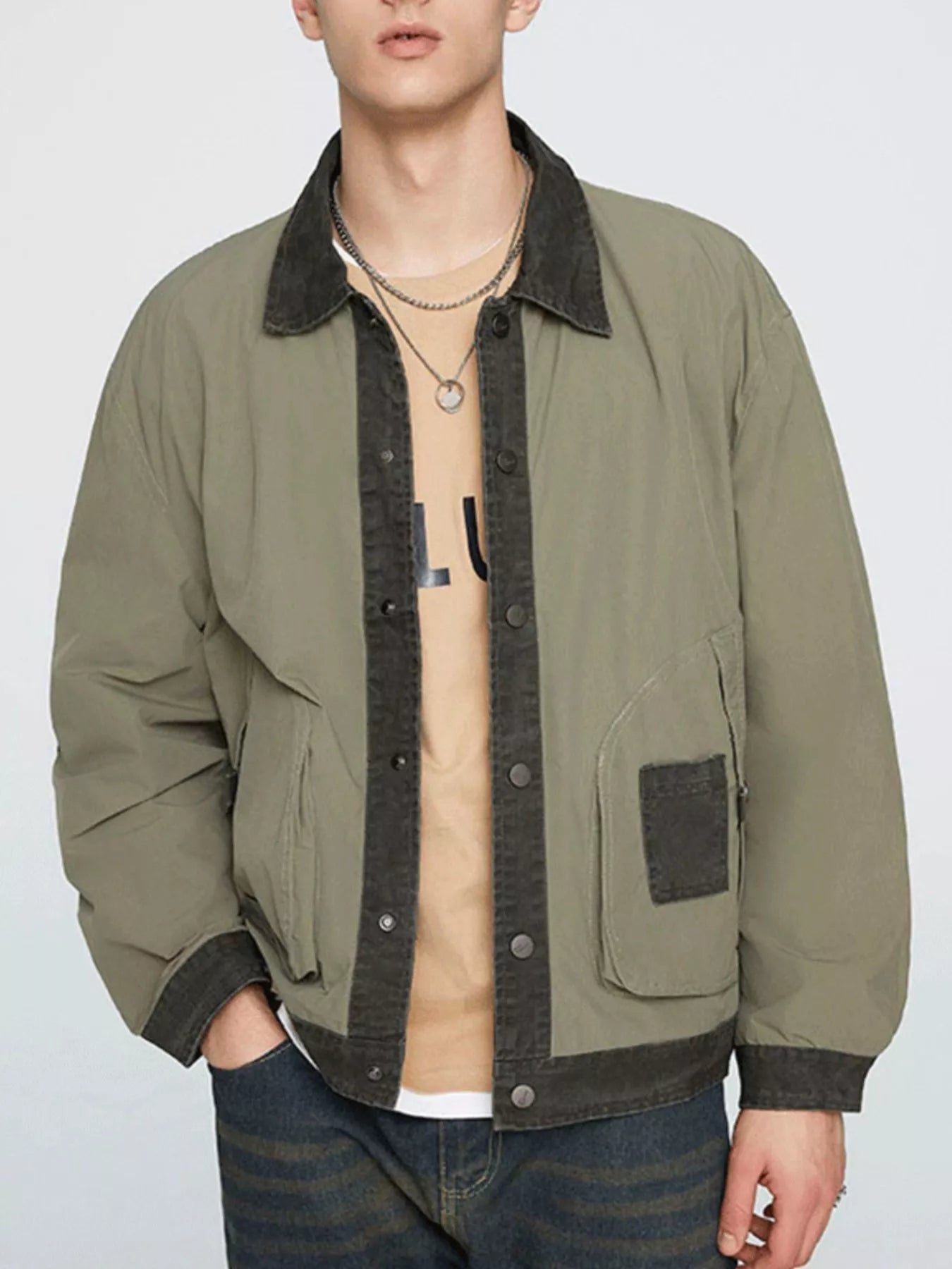Men's Plus Size Snap Down Long Sleeve Jacket - cas7m