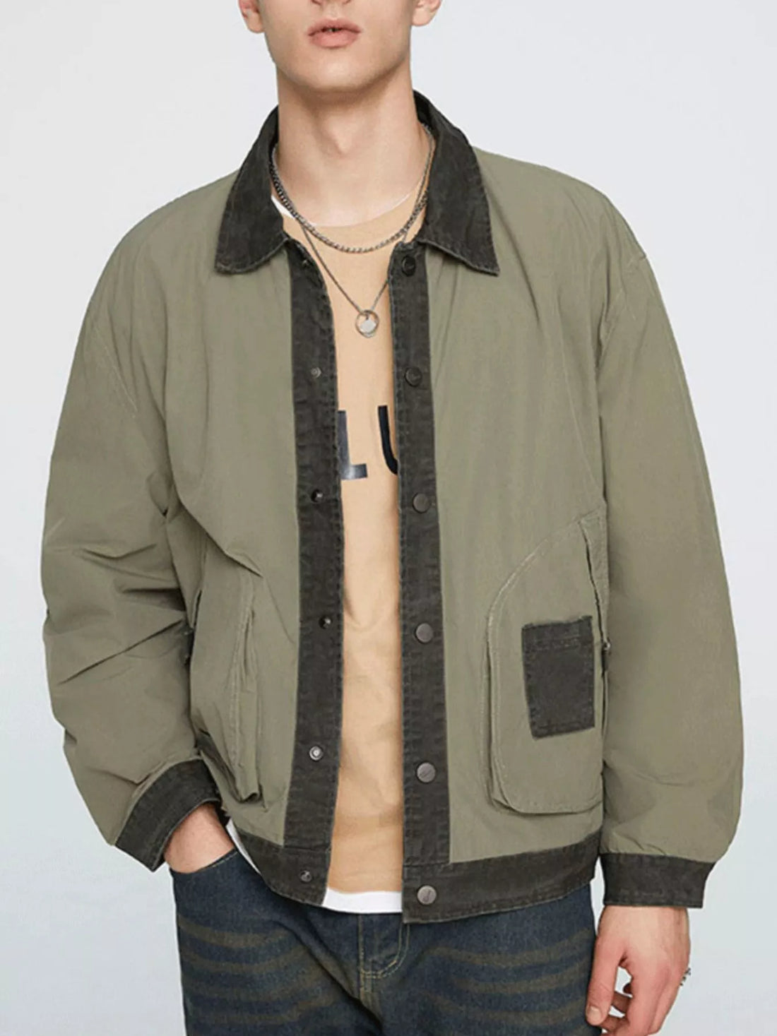 Men's Plus Size Snap Down Long Sleeve Jacket - cas7m