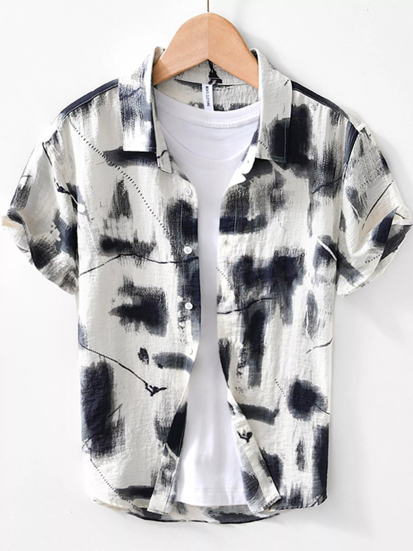 Men's Plus Size Abstract Print Short Sleeve Shirt - cas7m