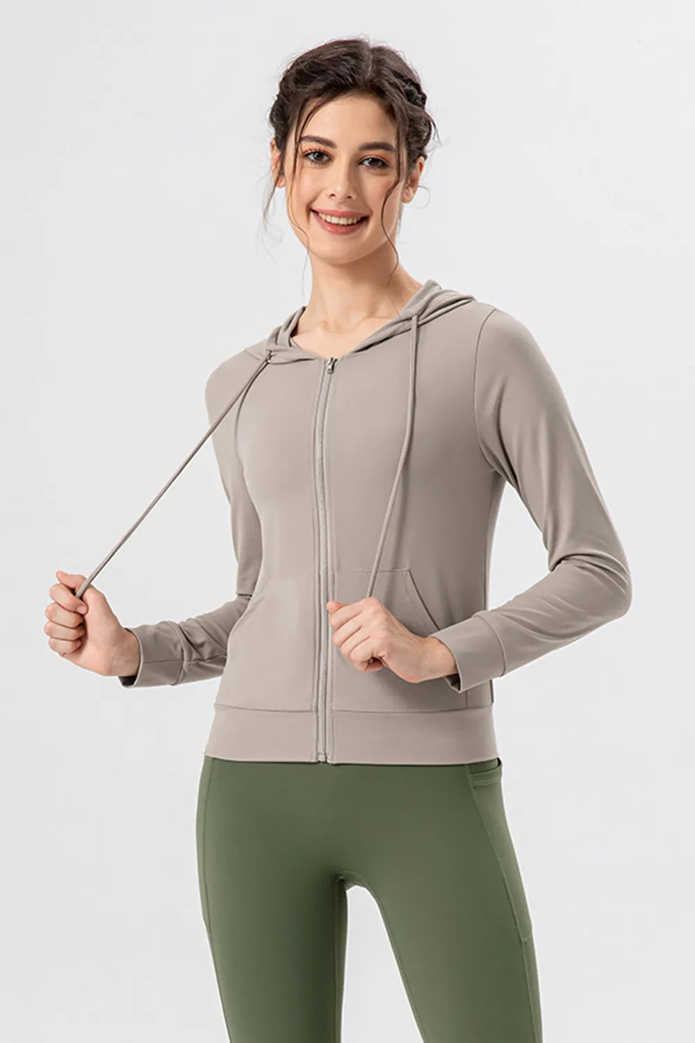 Drawstring Zip Up Hooded Active Outerwear - cas7m