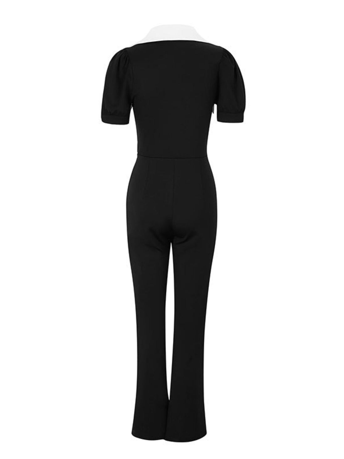 Contrast Button-Down Wide Leg Jumpsuit - cas7m