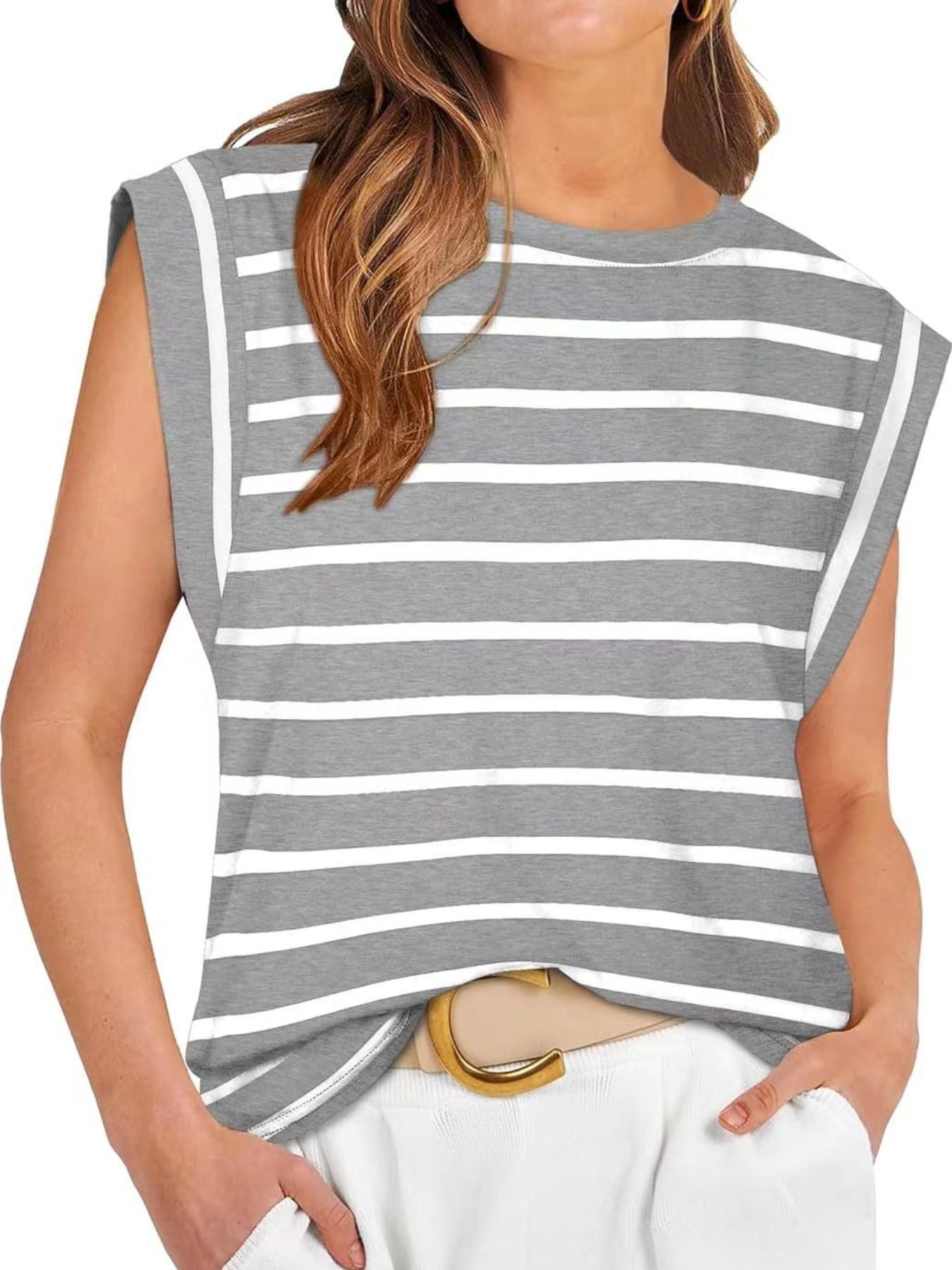 Striped Round Neck Tank - cas7m
