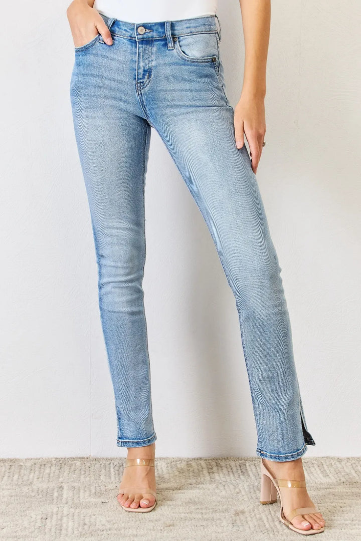 Kancan Full Size Mid Rise Y2K Slit Bootcut Jeans - cas7m