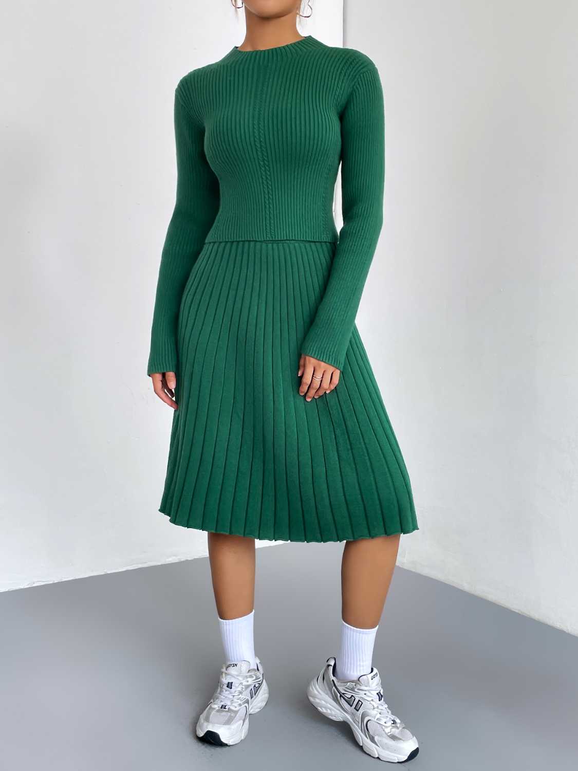 Rib-Knit Sweater and Skirt Set - cas7m
