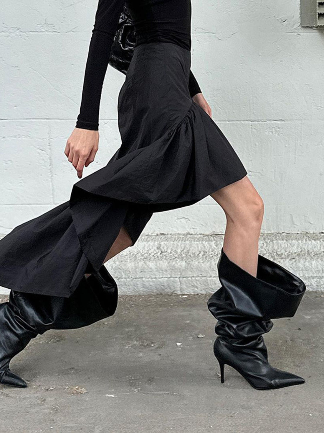 Asymmetrical Ruffle Hem Midi Skirt - cas7m