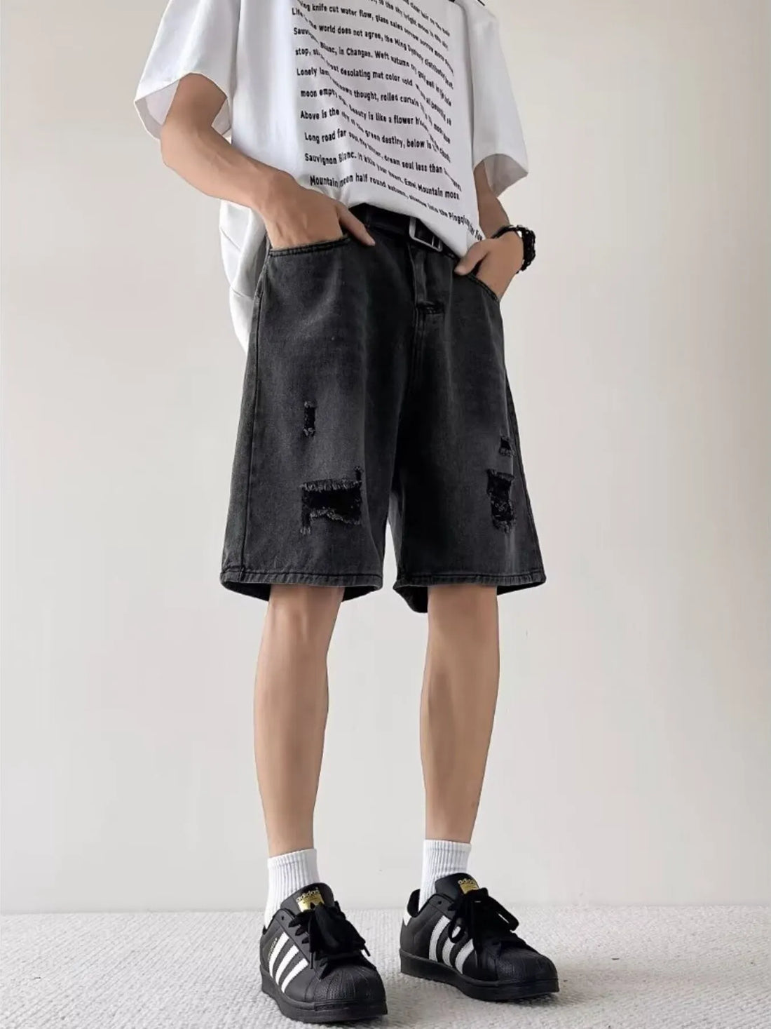 Men's Full Size Casual Loose Fit Ripped Denim Shorts Plus Size - cas7m