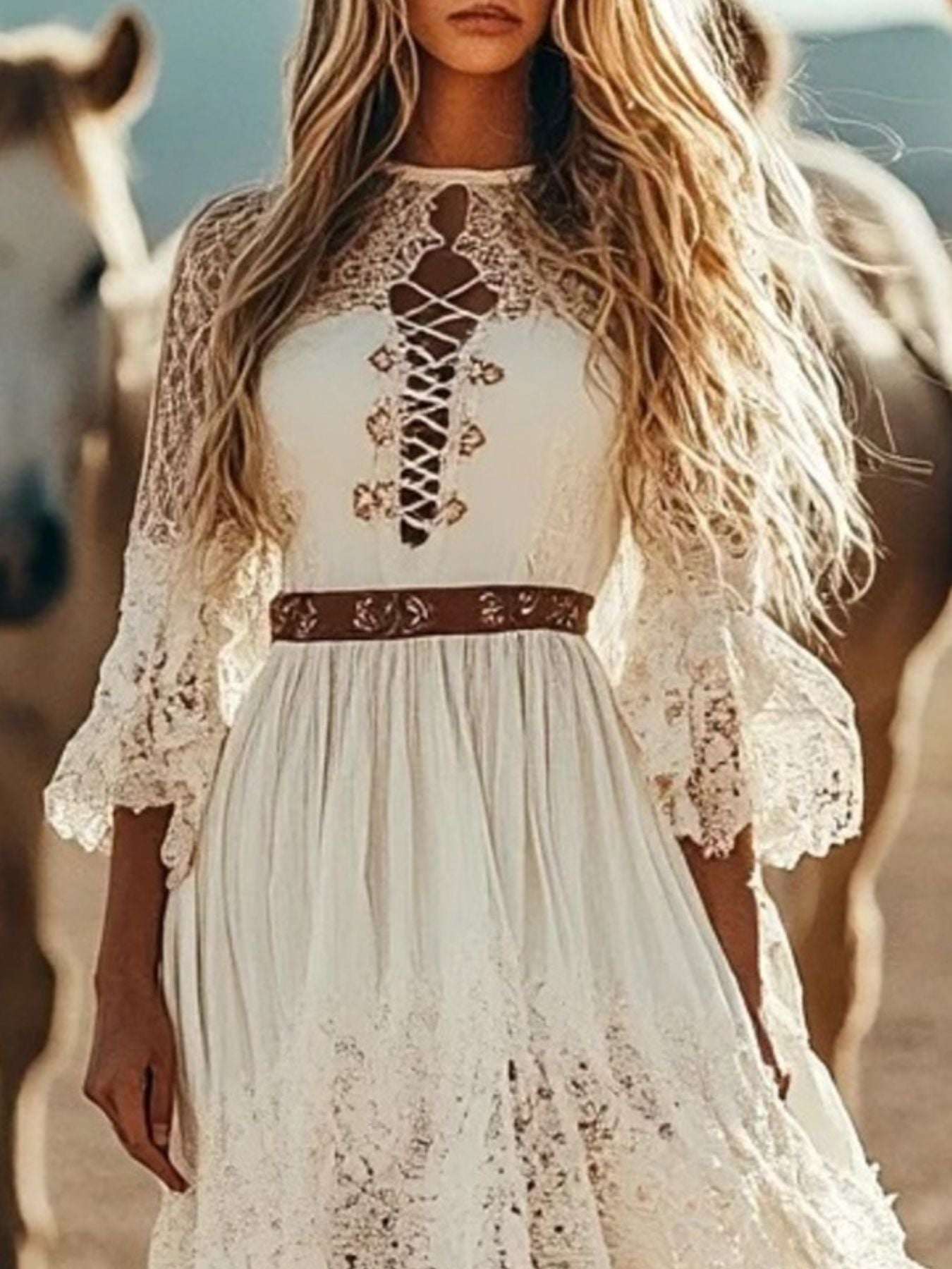 Lace Trimmed High-Low Dress - cas7m