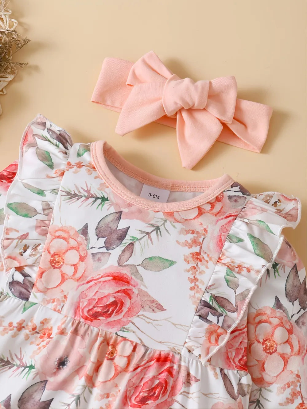 Ruffled Floral Round Neck Jumpsuit with Headband - cas7m