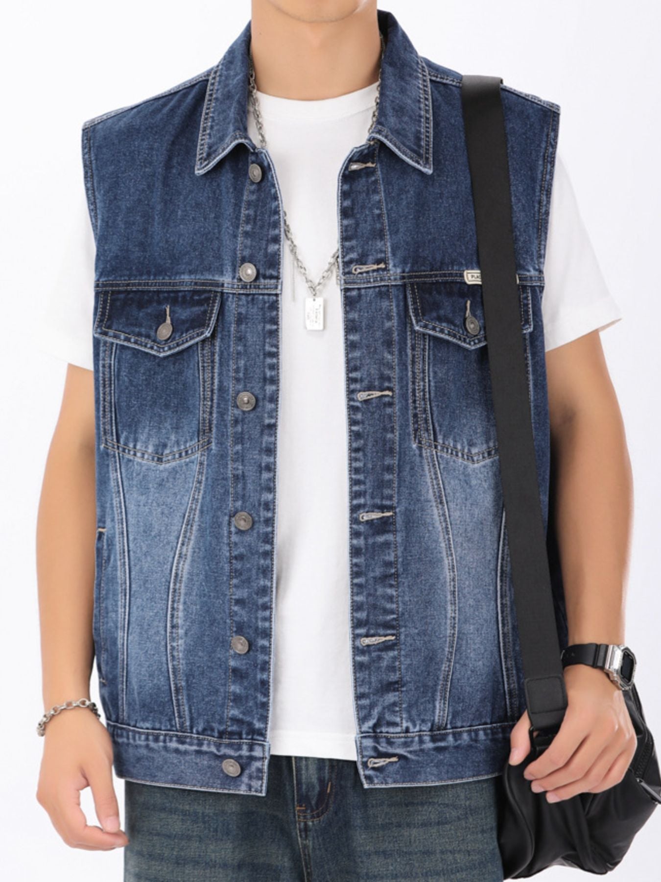 Men's Plus Size Vintage Washed Denim Vest - cas7m