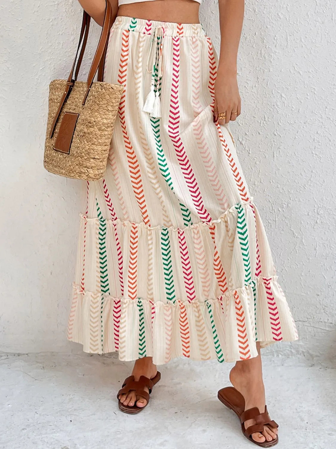 Frill Printed Maxi Skirt - cas7m