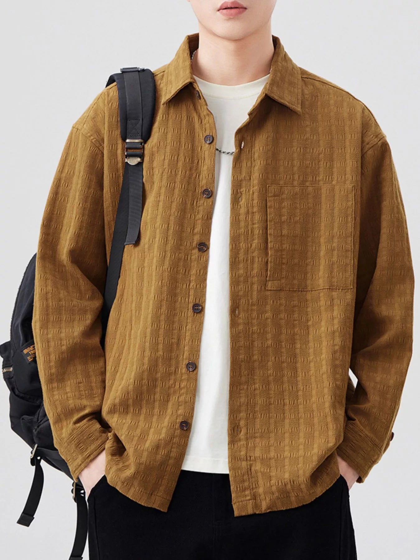 Men's Plus Size Button Up Long Sleeve Shirt - cas7m