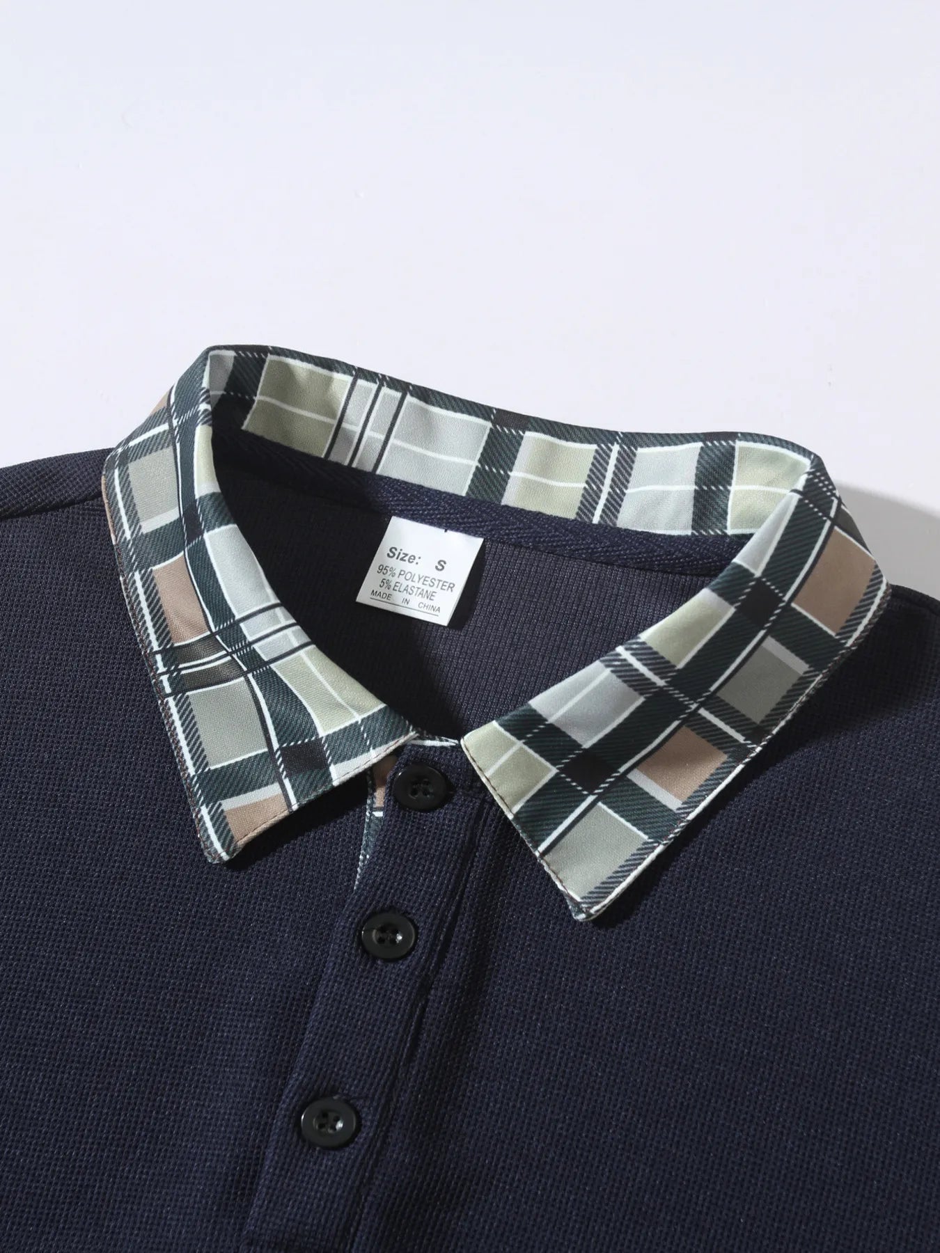 Men's Long Sleeve Plaid Collar Polo Shirt - cas7m