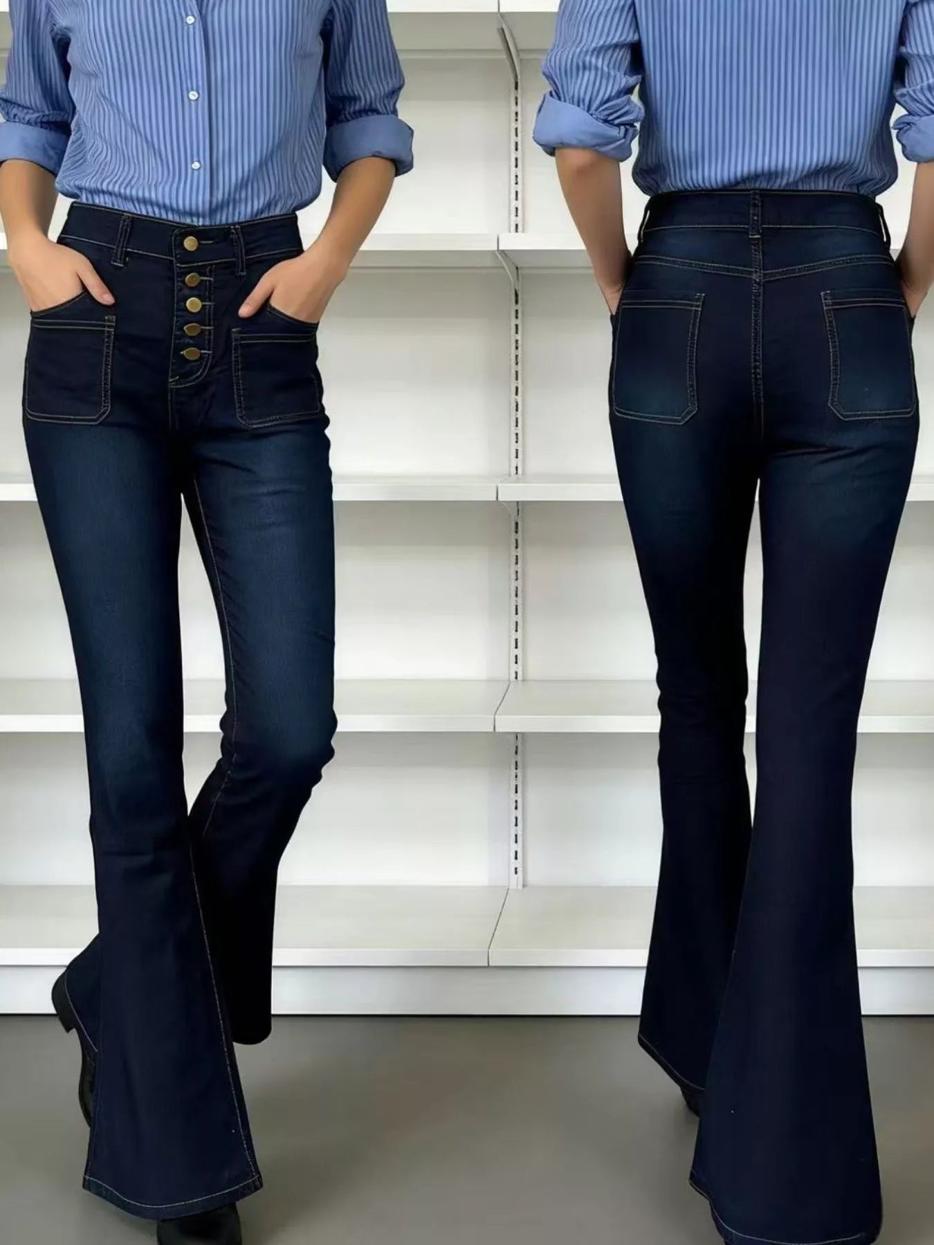 Full Size High-Waisted Button-Fly Flare Jeans Plus Size - cas7m