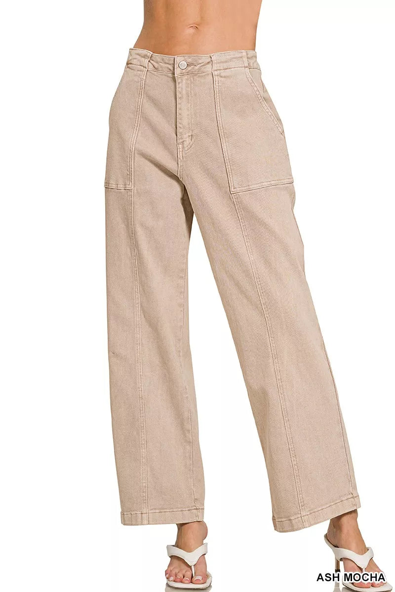 Zenana Straight Leg Utility Pocket Jeans - cas7m