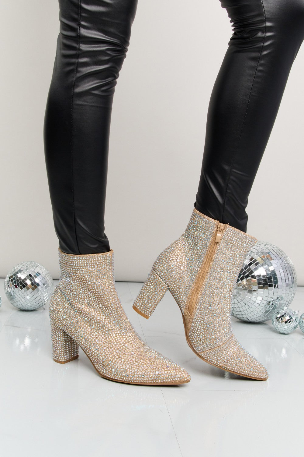 Forever Link Rhinestone Pointed Toe Booties - cas7m