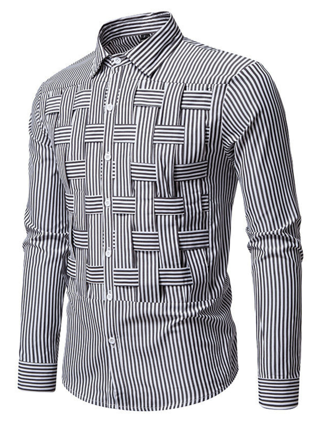 Men's Striped Woven Pattern Long Sleeve Shirt - cas7m