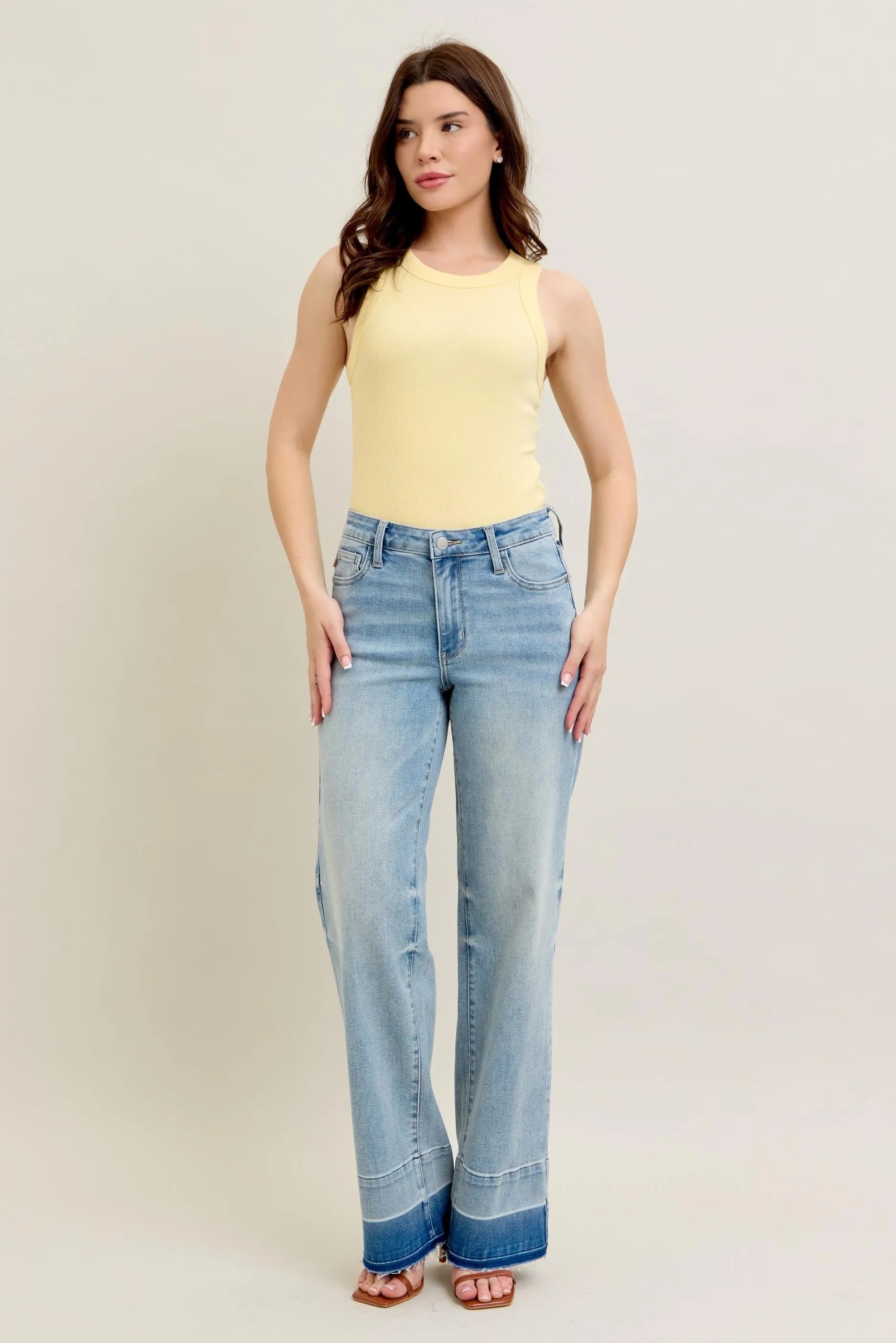 Judy Blue Full Size Mr Release Hem Wide Leg Jeans Plus Size - cas7m