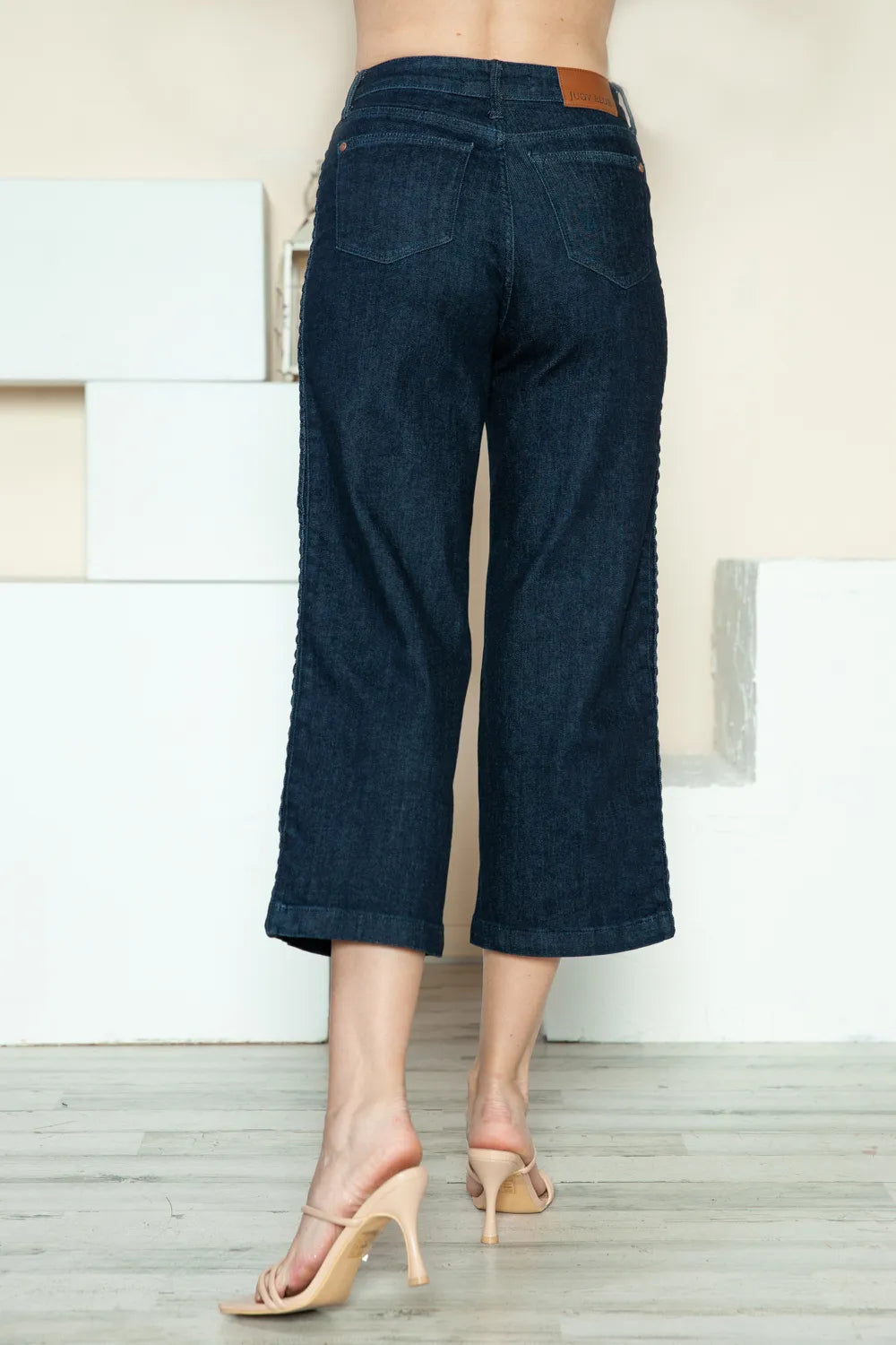 Judy Blue Full Size Side Seam Braid Detail Crop Wide Leg Jeans - cas7m