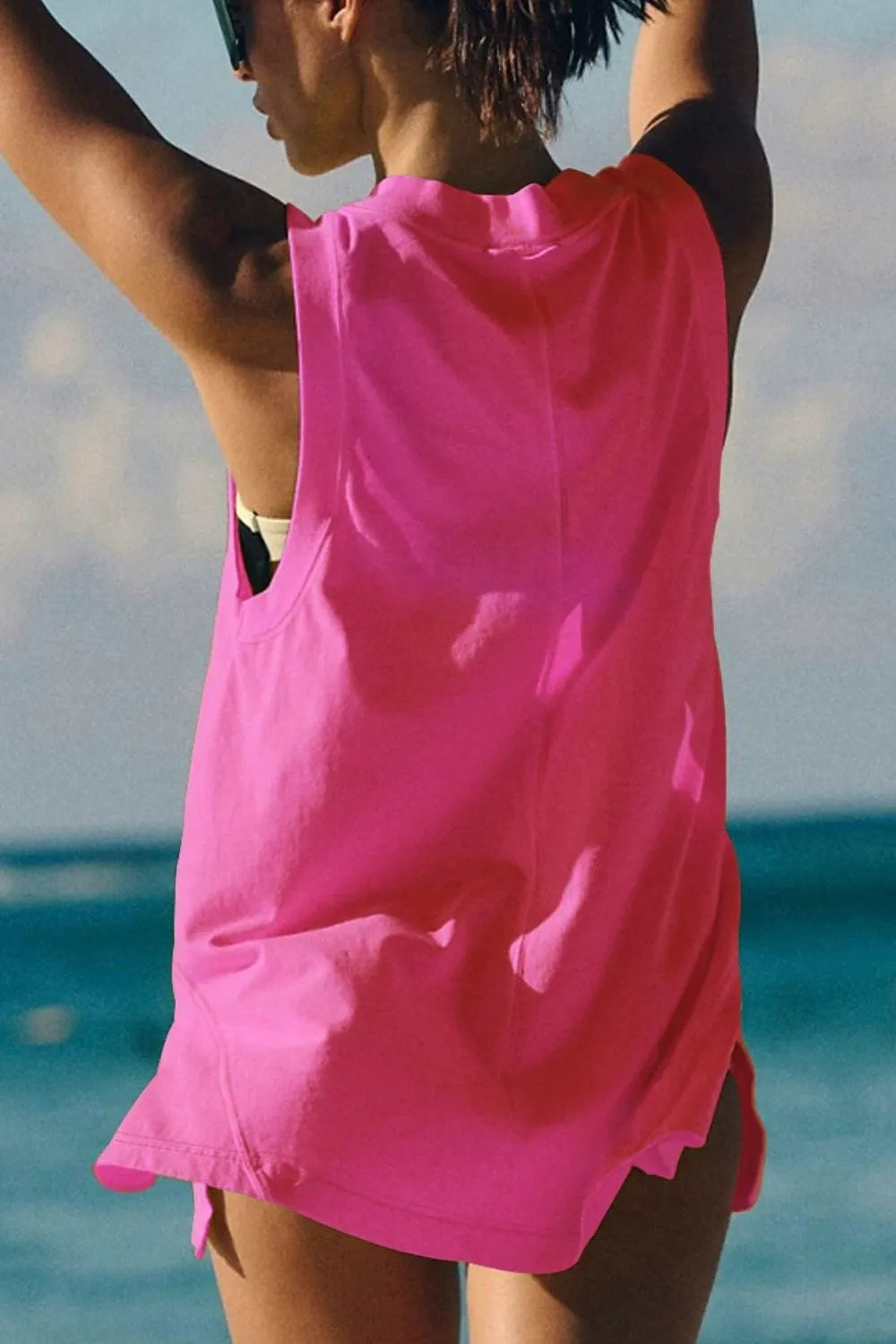 Side Slit V-Neck Tank - cas7m