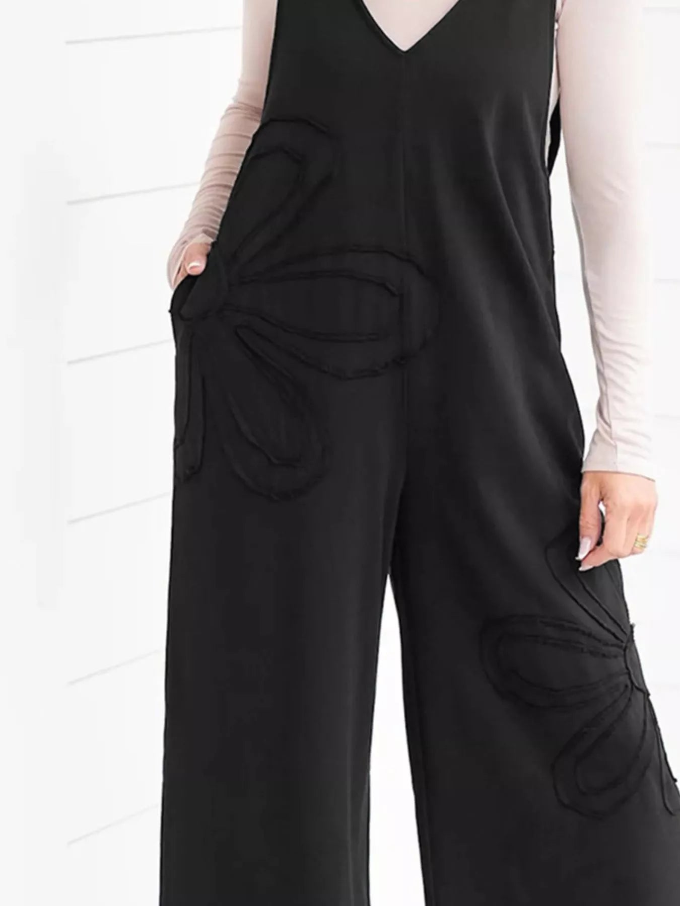 V-Neck Wide Leg Jumpsuit - cas7m