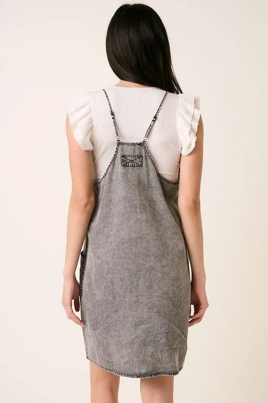 Mittoshop Washed Patch Pocket Mini Cami Denim Dress - cas7m