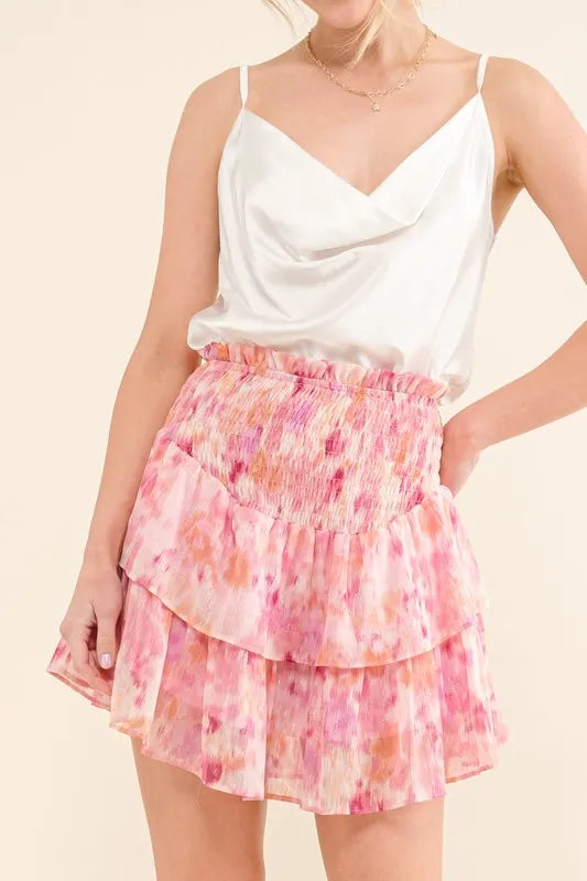 And The Why Printed Lurex Smocked Waist Tiered Skort - cas7m