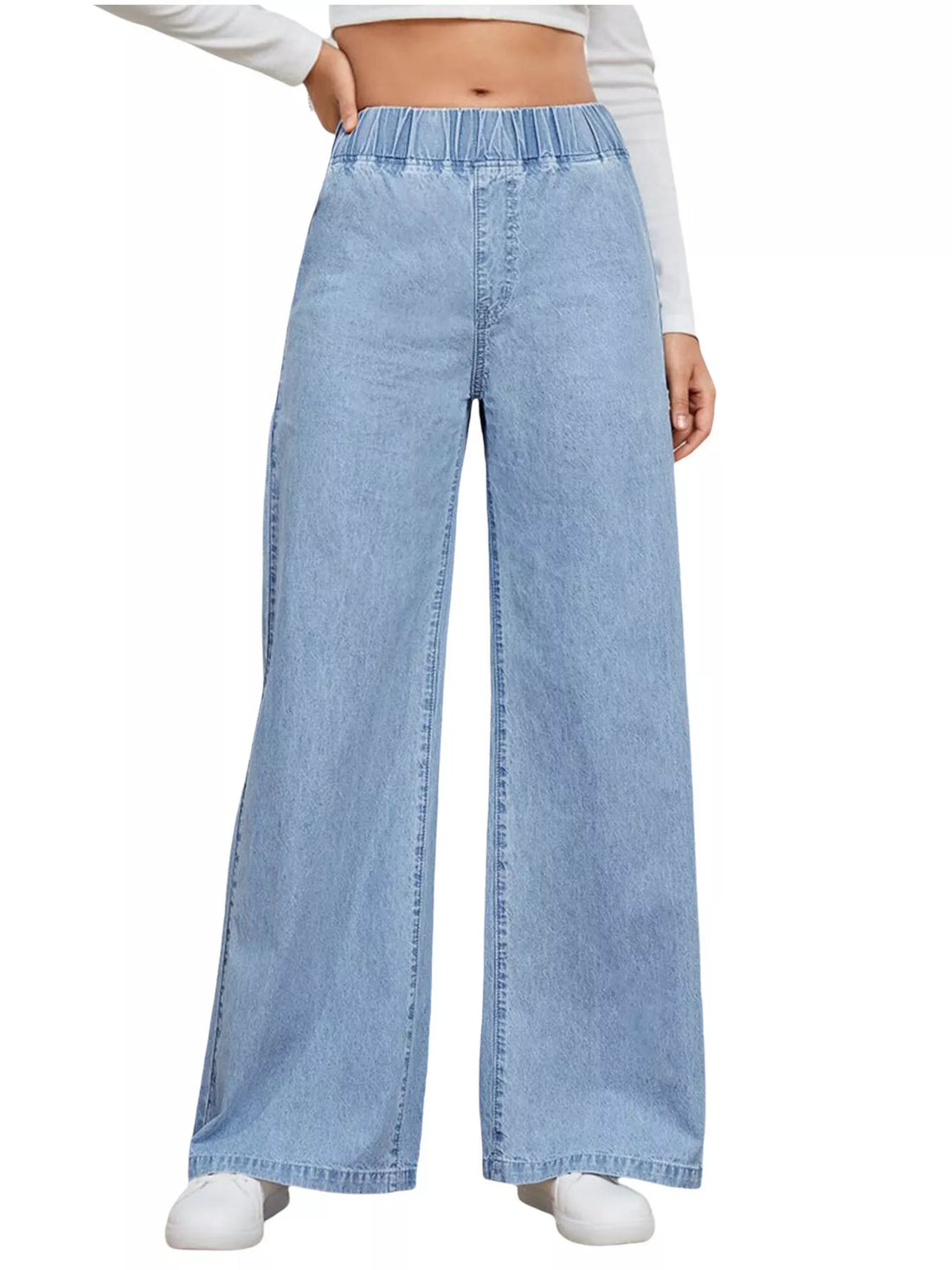 Elastic Waist Wide Leg Jeans - cas7m