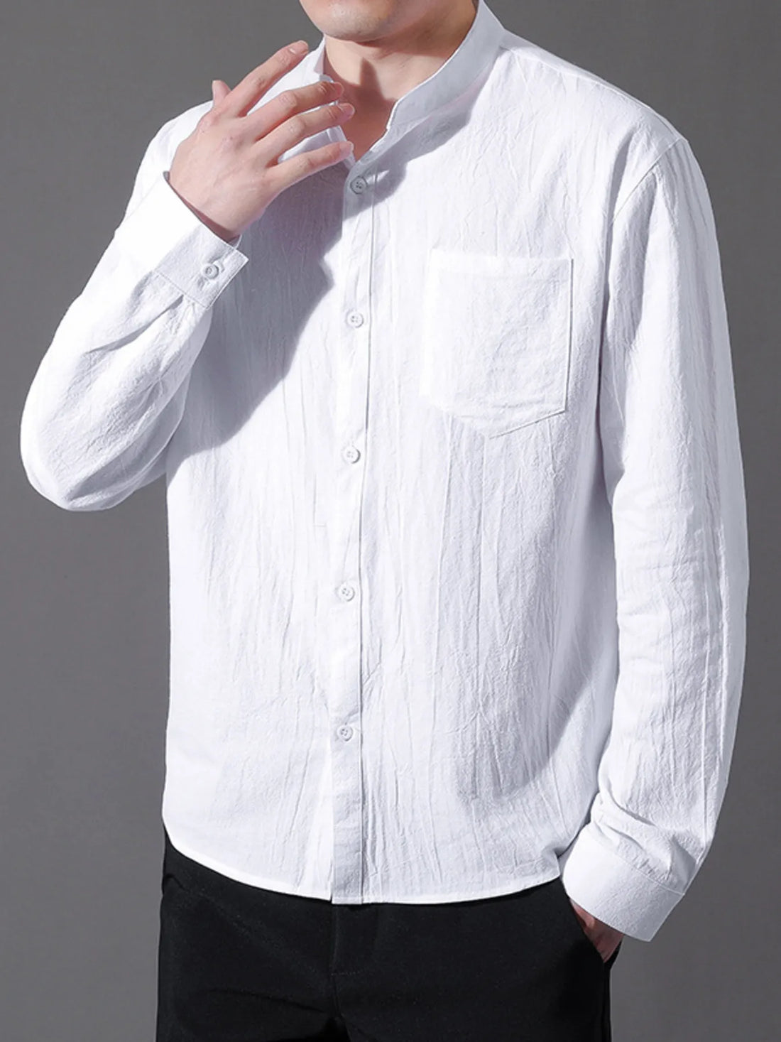 Men's Plus Size Button Up Long Sleeve Shirt - cas7m