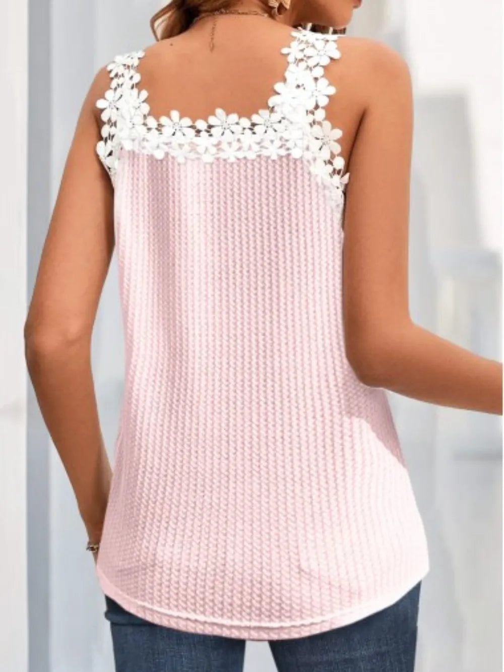 Lace Detail V-Neck Tank - cas7m