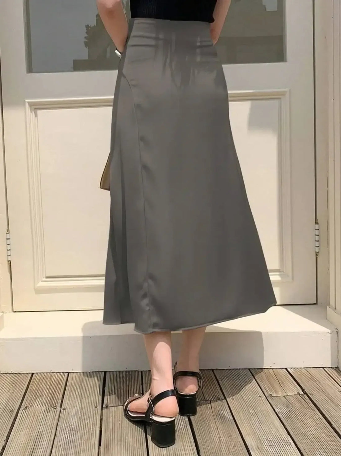 Asymmetric Wrap Midi Skirt with Fluted Hem - cas7m