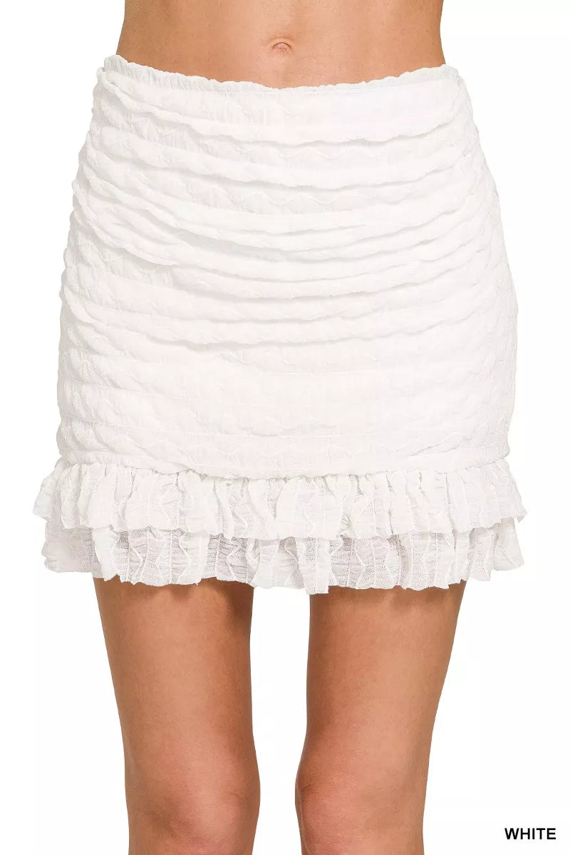 Zenana Ruched Mini Skirt with Built in Shorts - cas7m