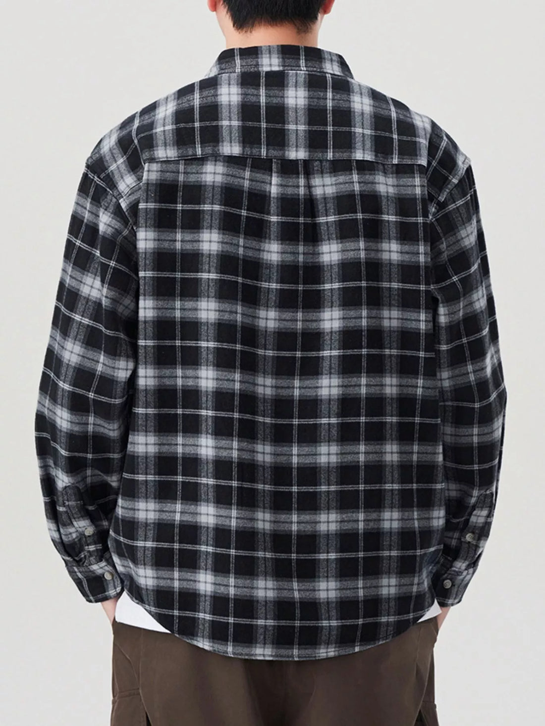 Men's Plus Size Plaid Button Up Long Sleeve Shirt - cas7m