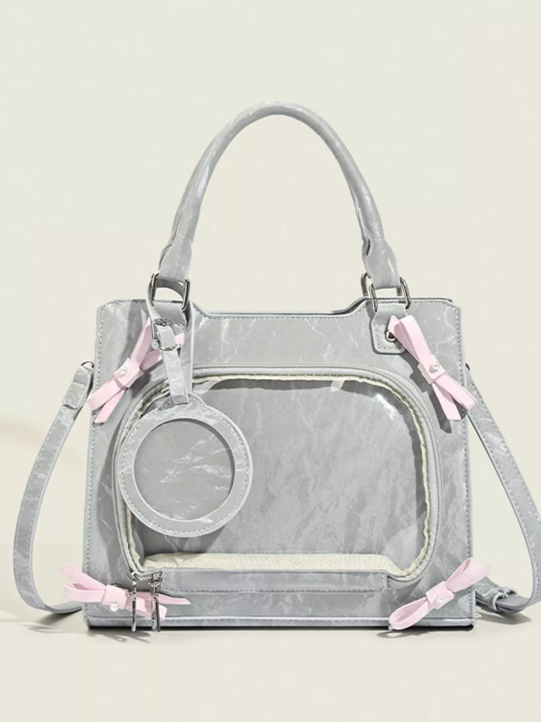 Clear Window Crossbody Bag with Bow Accents - cas7m