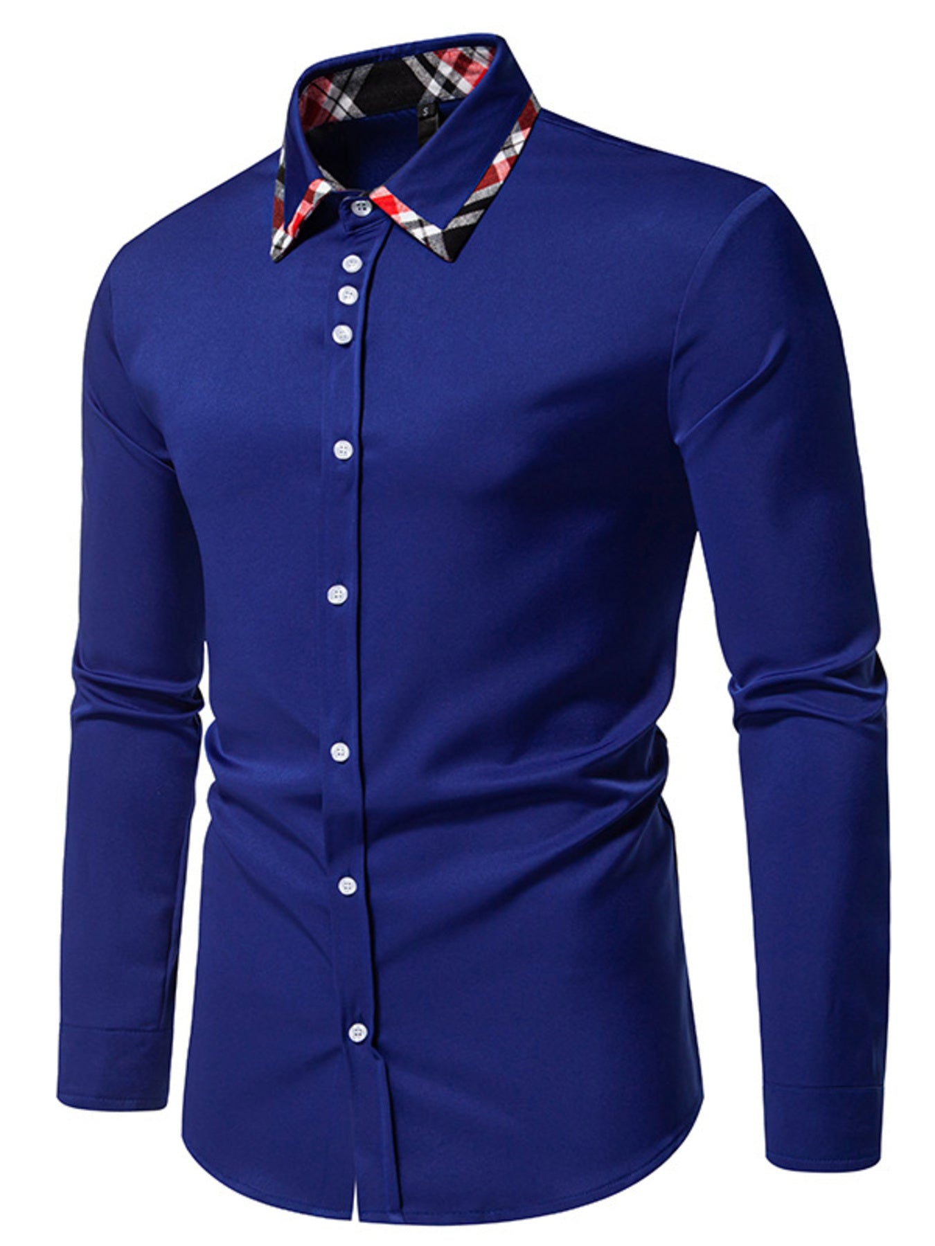 Men's Slim Fit Long Sleeve Plaid Trim Shirt - cas7m