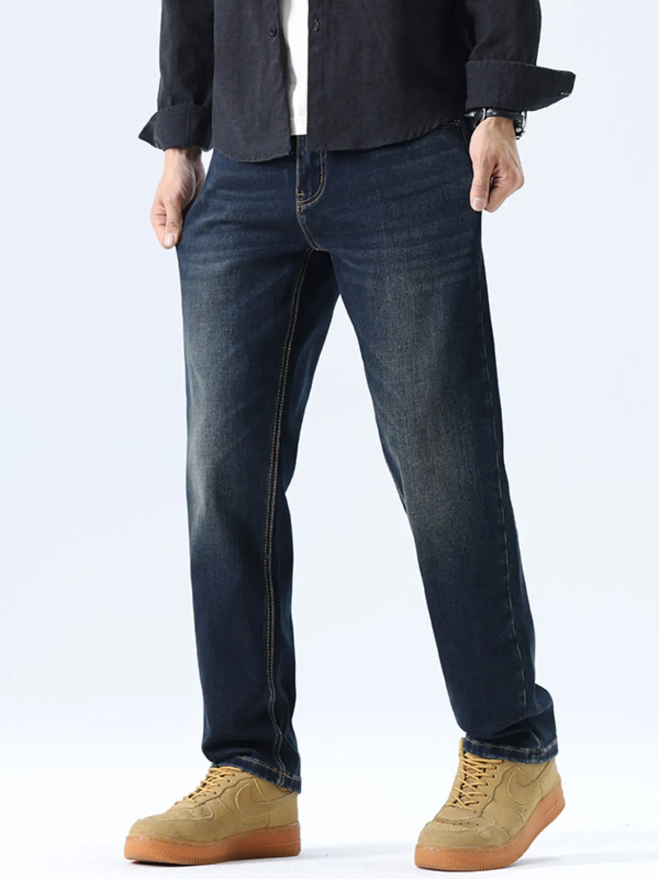 Men's Straight Leg Washed Jeans - cas7m