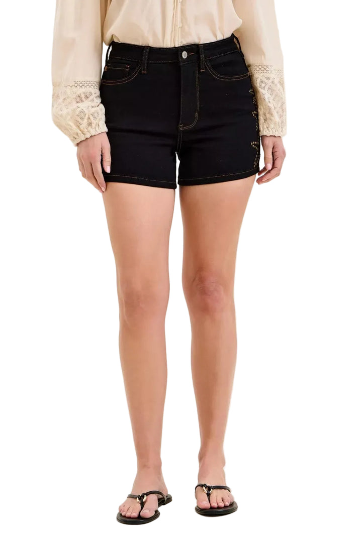 Judy Blue High Waist Slim Denim Short with Star Studded - cas7m