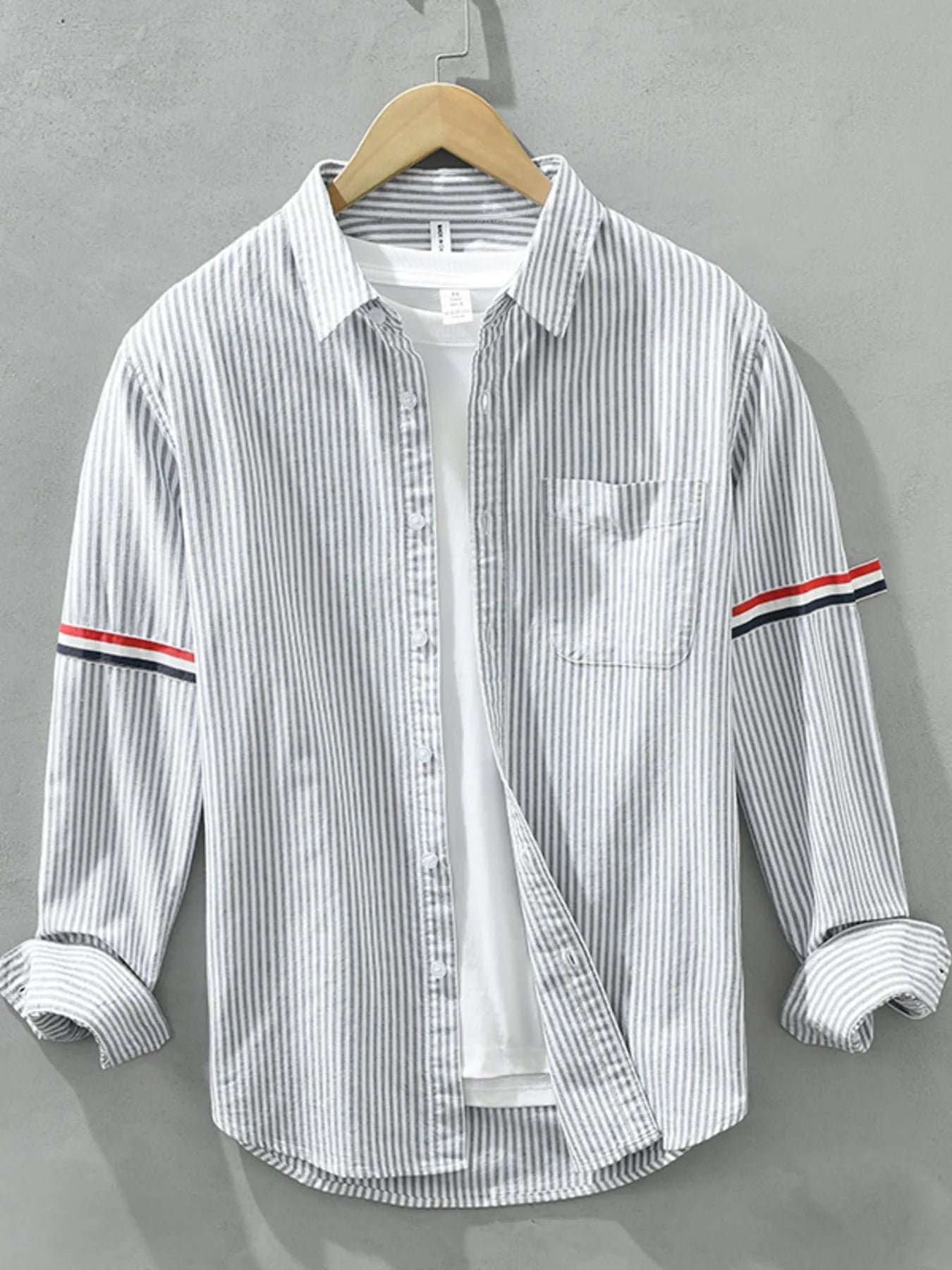 Men's Plus Size Striped Casual Long Sleeve Shirt - cas7m