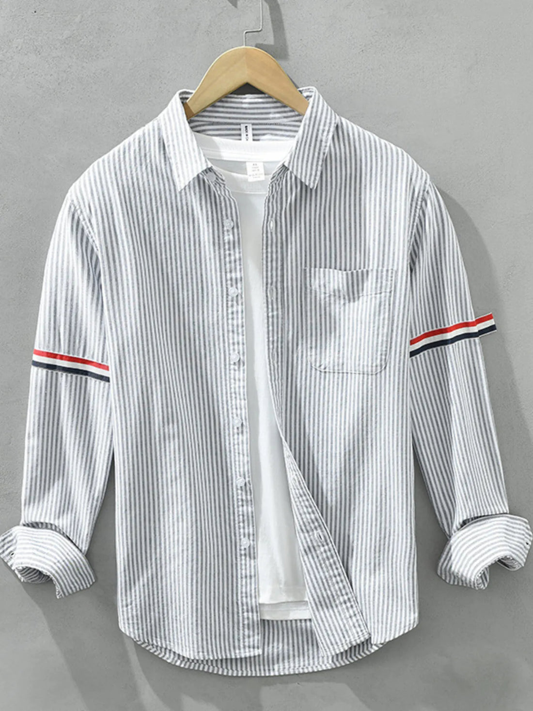 Men's Plus Size Striped Casual Long Sleeve Shirt - cas7m