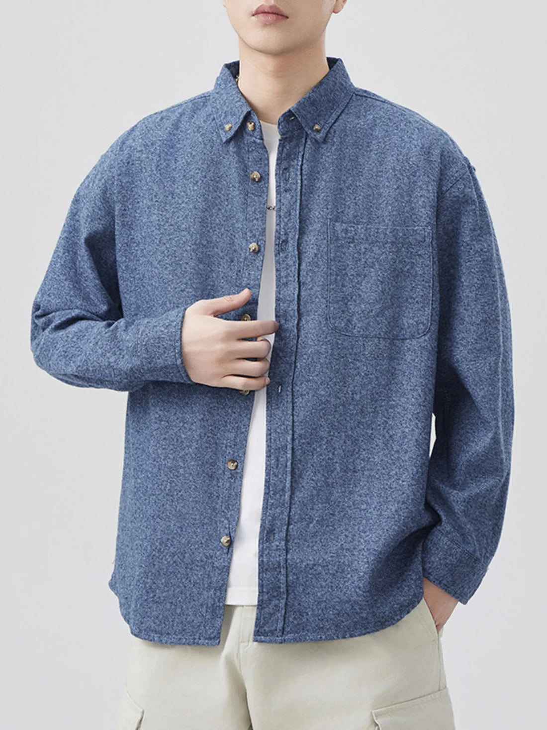 Men's Plus Size Button Up Long Sleeve Shirt - cas7m