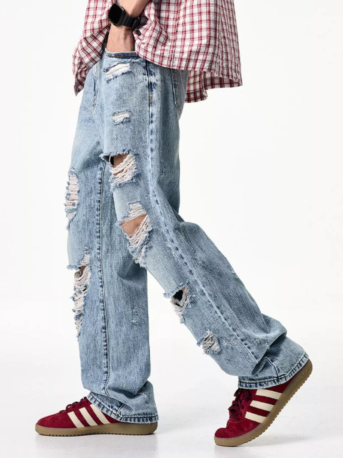 Men's Distressed Wide Leg Jeans - cas7m