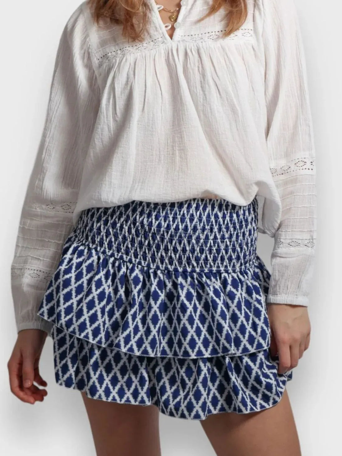 Smocked Wideband Waist Layered Mini Skirt - cas7m
